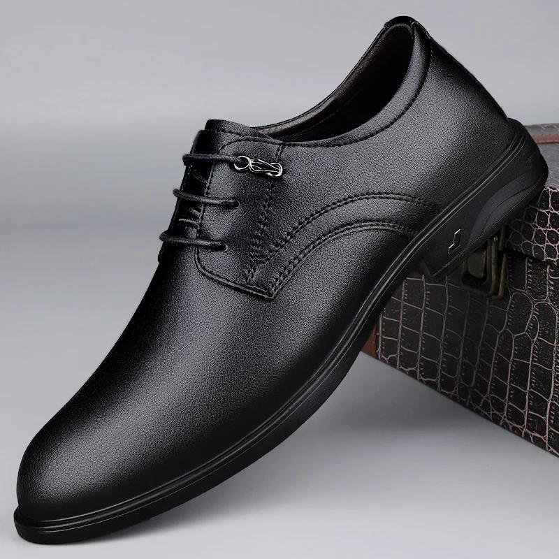 Fashion Classic New Mens Oxford Shoes Genuine Leather Formal Dress Footwear Soft Lace Up Business Shoes Wedding Party Male Derby Shoes