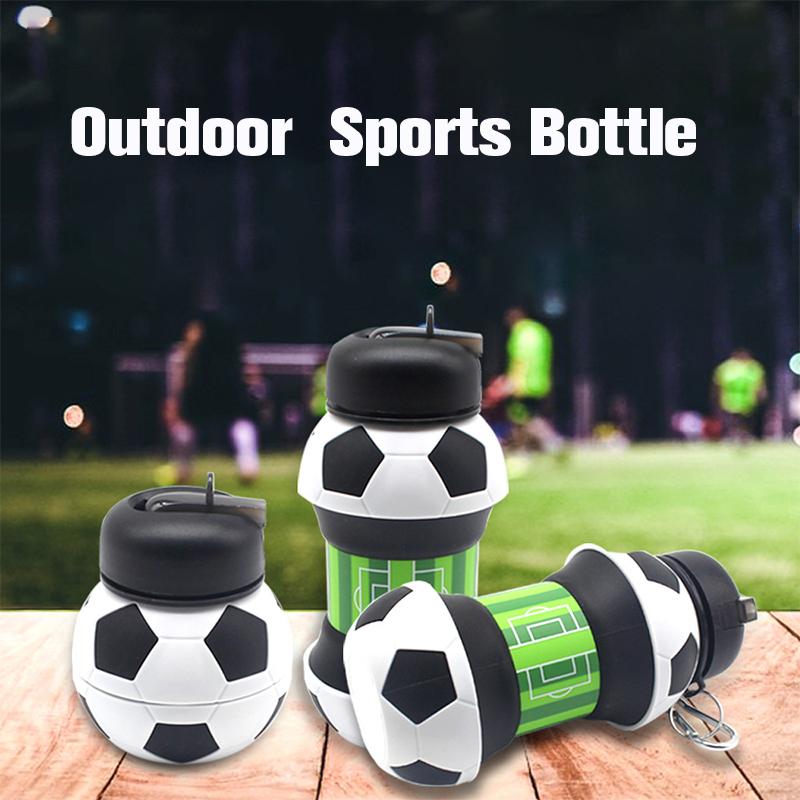 550ml Football Folding Kettle Sports Silicone Fold Water Bottle Outdoor Portable Leakproof Sports Kettle Travel Children Bottle