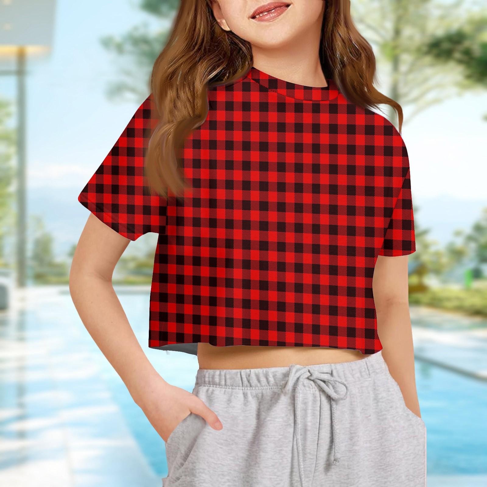 

Футболка для детей для мальчиков и девочек с принтом, цветная, с открытым пупком, короткий рукав, свободный крой, пуловер, топы 140 красный