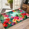 1pc 2D Flat Tropical Hibiscus Palm Leaves Vibrant Colors Flannel Door Mat Non Slip Summer Jungle Rug For Entryway Poolside Floor