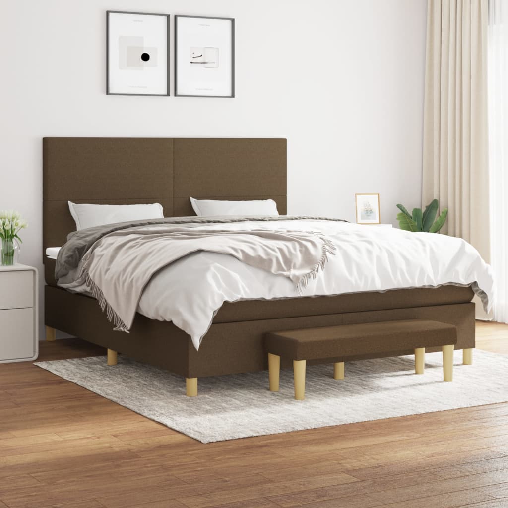 Box Spring Bed with Mattress Dark Brown 180 x 200 cm Fabric