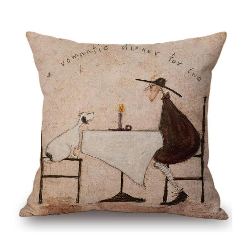 Современное искусство Сэм Тофт Юмористический мультяшный пес Прекрасный милый щенок Забавный Хлопок Лен Наволочка для диванной подушки Подушка для сиденья стула 45x45cm 18x18in