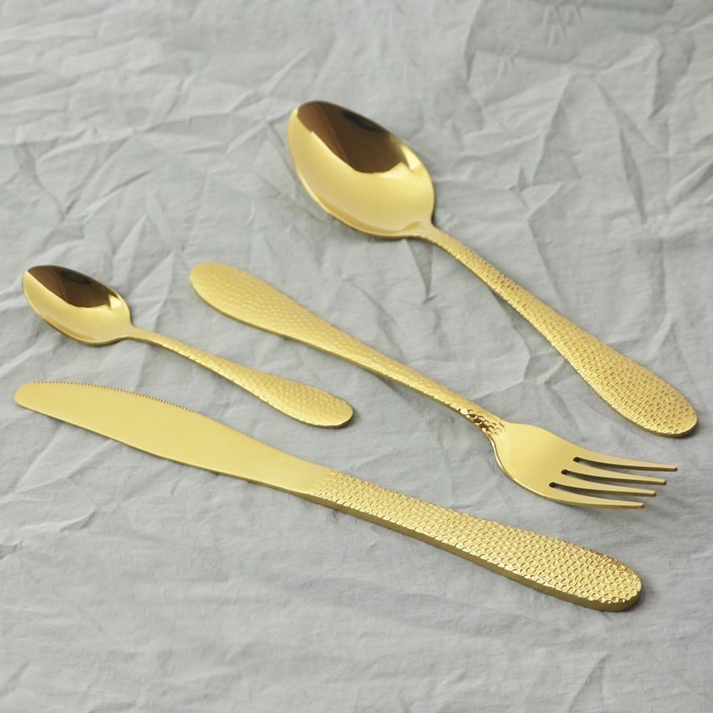 24Pcs Gold Cutlery Set Knives Fork Tea Spoon Dinner Tableware Set Stainless Steel Dinnerware Set Kitchen Flatware Silverware Set