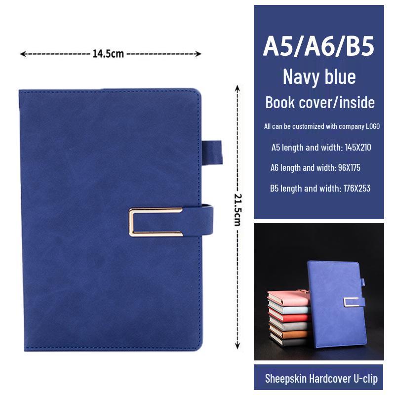 A5 Sheepskin U-Clip High-End Business Notebook with Customizable Logo and Retro PU Style.