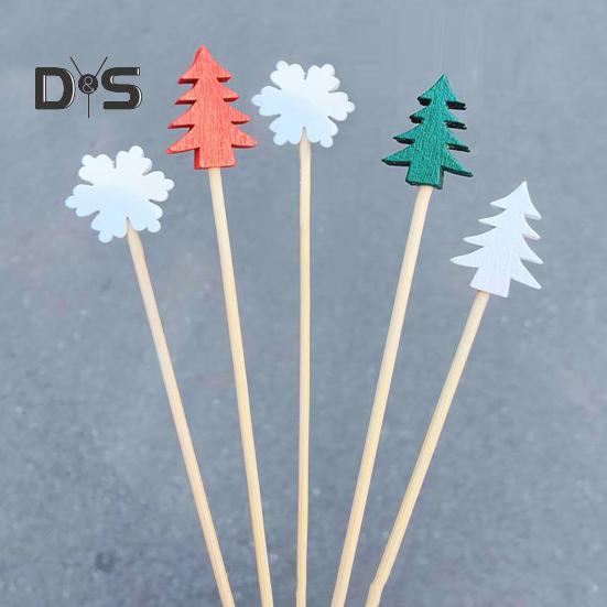 50Pcs Natural Fruit Toothpicks Food Grade Durable Xmas Tree Snowflake Shape Disposable Fruit Sticks