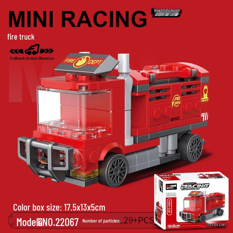 Pull-Back Assembly Toy Set: Campervan, Race Car, Ambulance, Fire Truck