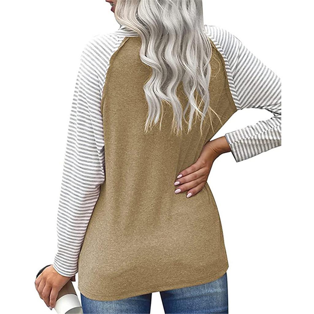 Women's Fashion Striped High Neck Color Blocking Women's Long Sleeve T-Shirt Top