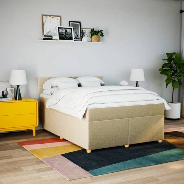 Maison Exclusive - Sommier à lattes de lit avec matelas Crème 140x190 cm Tissu
