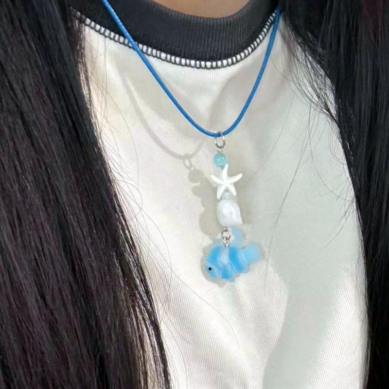 Cute Cartoon Fish Pendant Necklace for Girls Colorful Rope Chain Necklace Best Friends Necklace Friendship Accessories