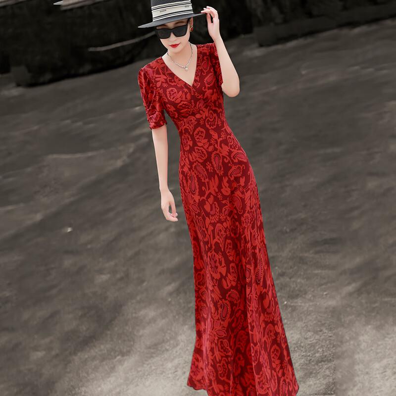 Lansere 2026 Summer Elegant Floral V-Neck A-Line Dress M