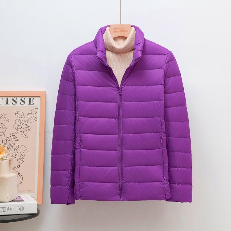 Damen Leichte Koreanischer Stil Stehkragen Kurze Daunenjacke, Übergröße, Weiße Entendaunen, Trendig K-8711