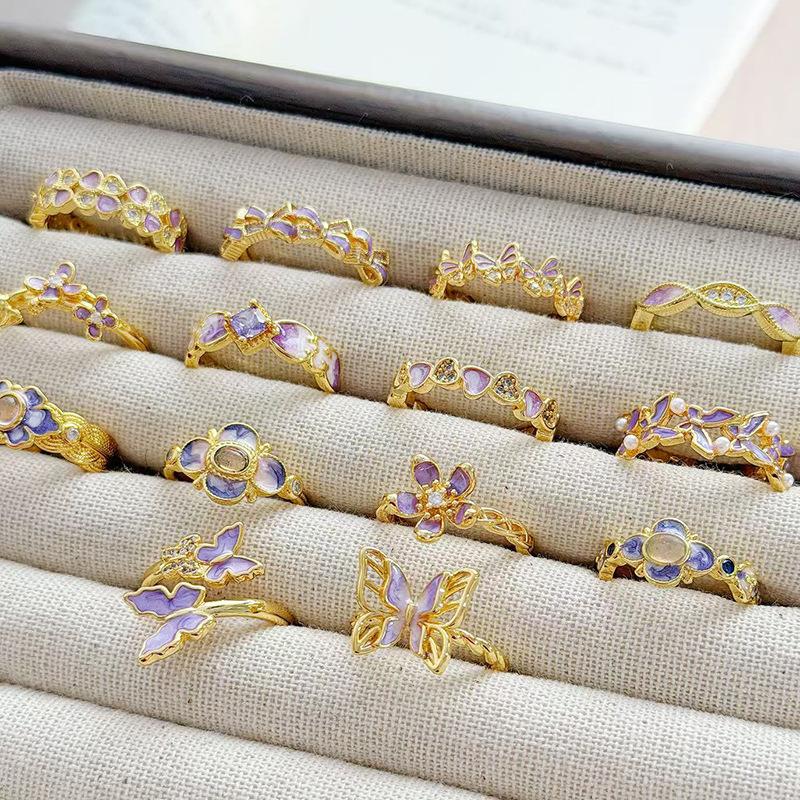 Purple Brilliant Enamel Medieval Vintage Open Ring Retro Personality Niche High Sense Stacked Index Finger Ring