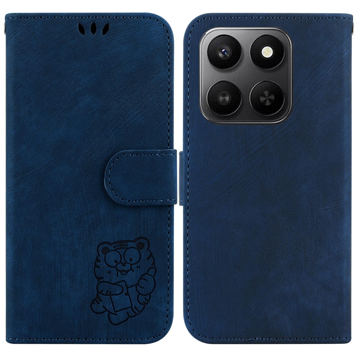 

For Honor 400 Smart 5G/4G/X7d 4G Wallet Case Tiger Imprint Leather Shockproof Phone Cover with Wrist Strap