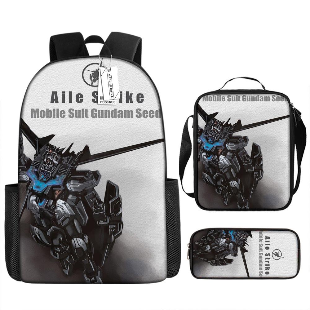 Gundam Backpack 3D Pattern Anime Backpack Student Printed School Bag Three-piece Set