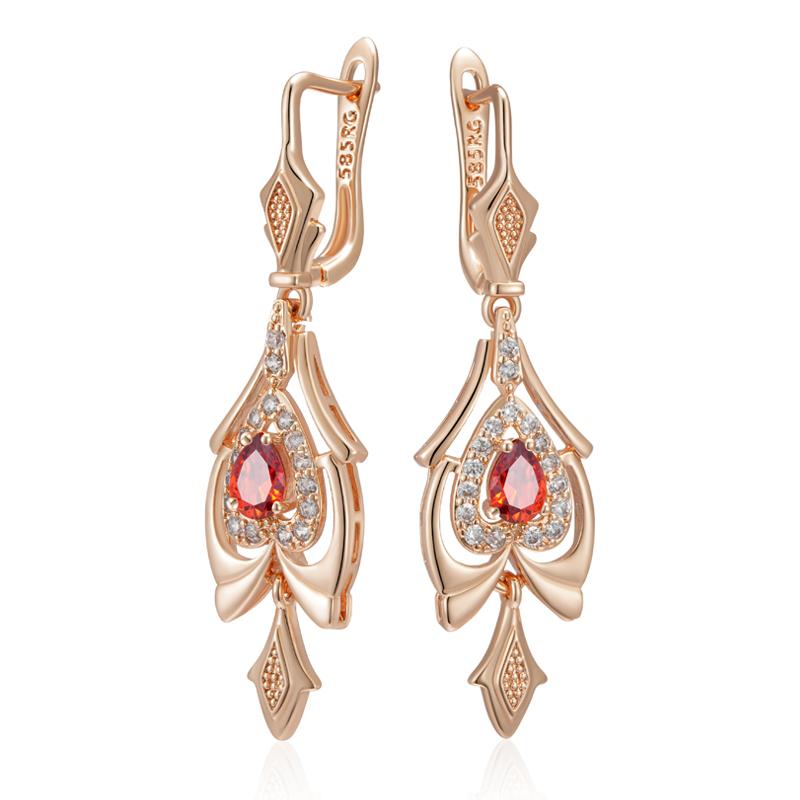 

Изящные серьги-капли цвета розового золота для женщин, с кристаллами в виде цветов, красным натуральным цирконом, аксессуары, повседневные винтажные украшения