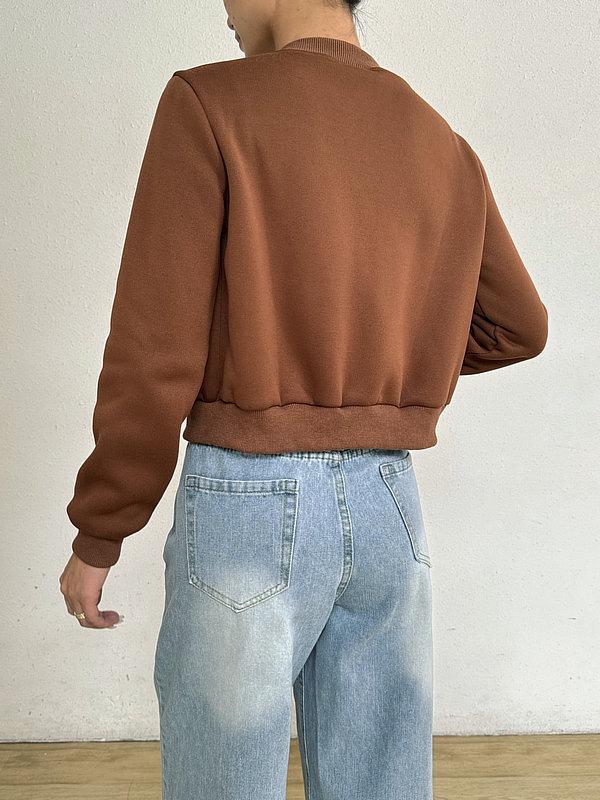 Frühling 2025 Damen Langarm Rundhals Reißverschluss Strickjacke - Einfarbig, Lockerer Schnitt, Schlankmachende Kurze Freizeitjacke