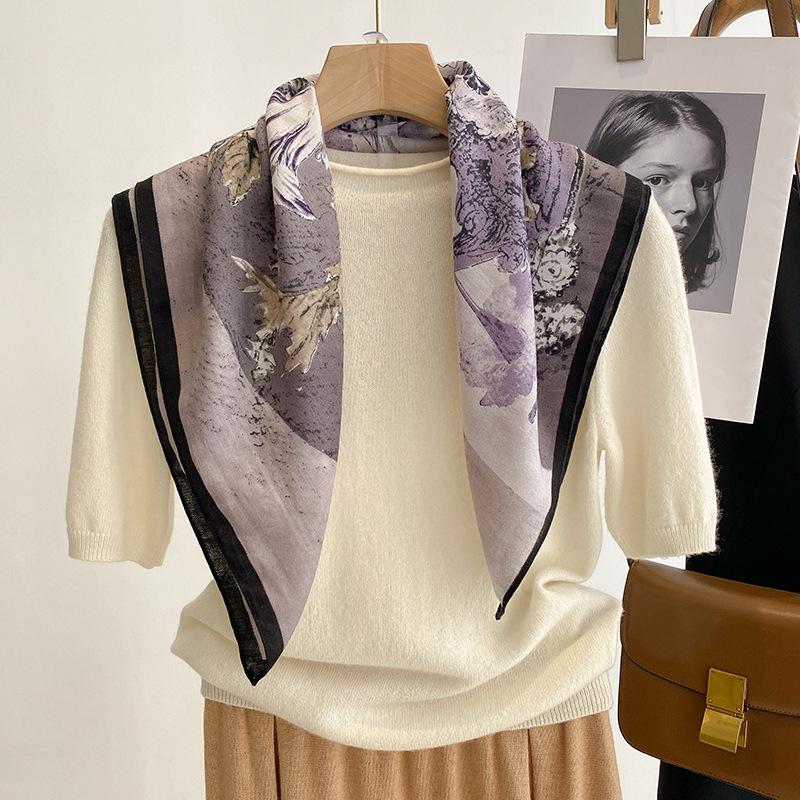 

Pure Cotton Women Scarf Square Foulard Lady s Neck Hair Scarves Design Printed Head Kerchief Fashion Girl Scarfs New 70x70cm