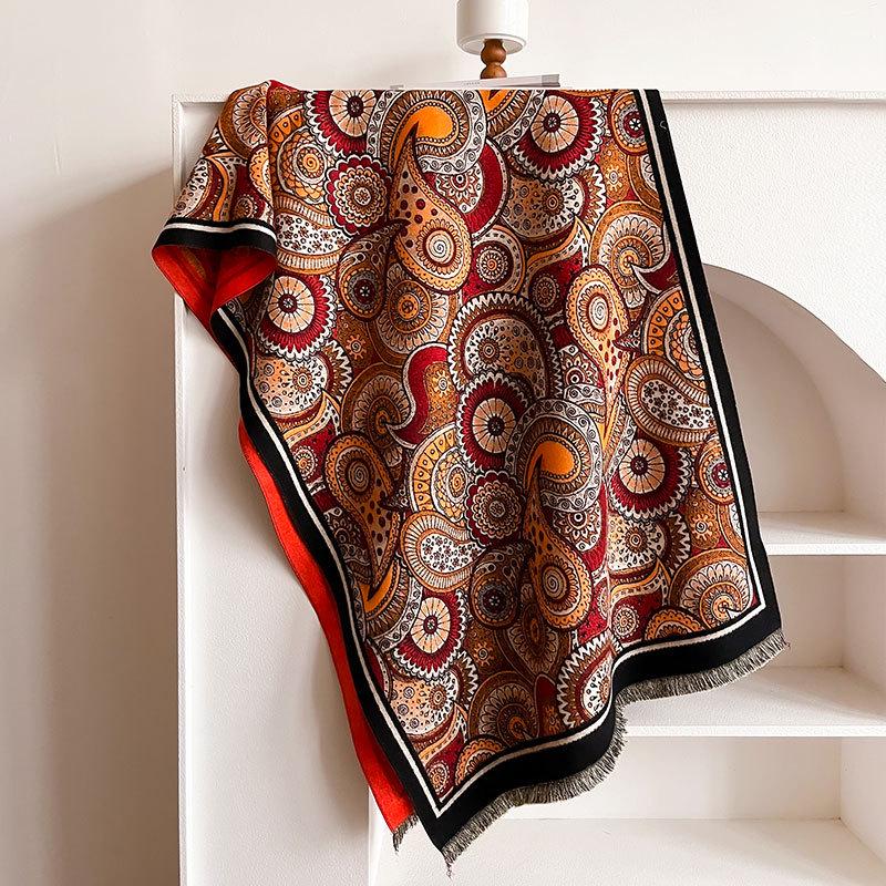 

Женская зимняя цветочная ретро-имитация кашемировой шаль - модный и теплый подарочный шарф 180x65 cm