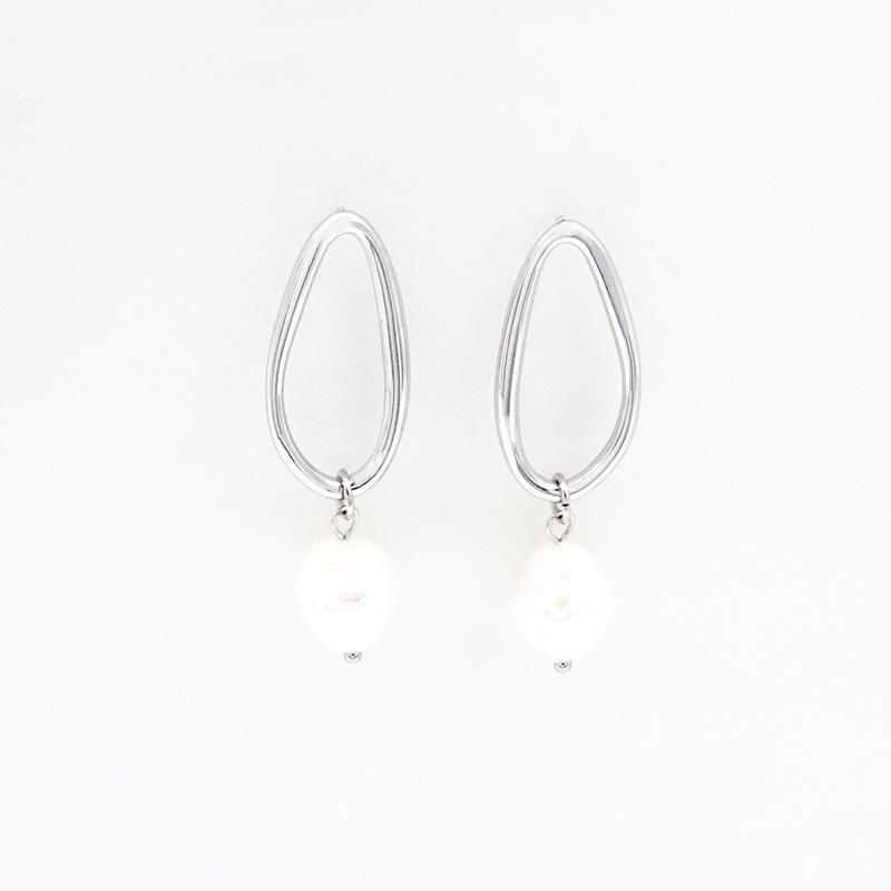 Accessories 18K Geometric Titanium Steel Pearl Stud Earrings Women'S Non-Fading Baroque Pearl Earrings