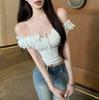With Chest Pad, One-word Shoulder Lace Hook-up Splicing Short-sleeved Tube Top T-shirt Women's Summer Slim-fitting Waist Tight Pure Desire Top