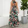 Dame Temperament Neck Print Bohemian Dress Holiday Beach Maxi Dress