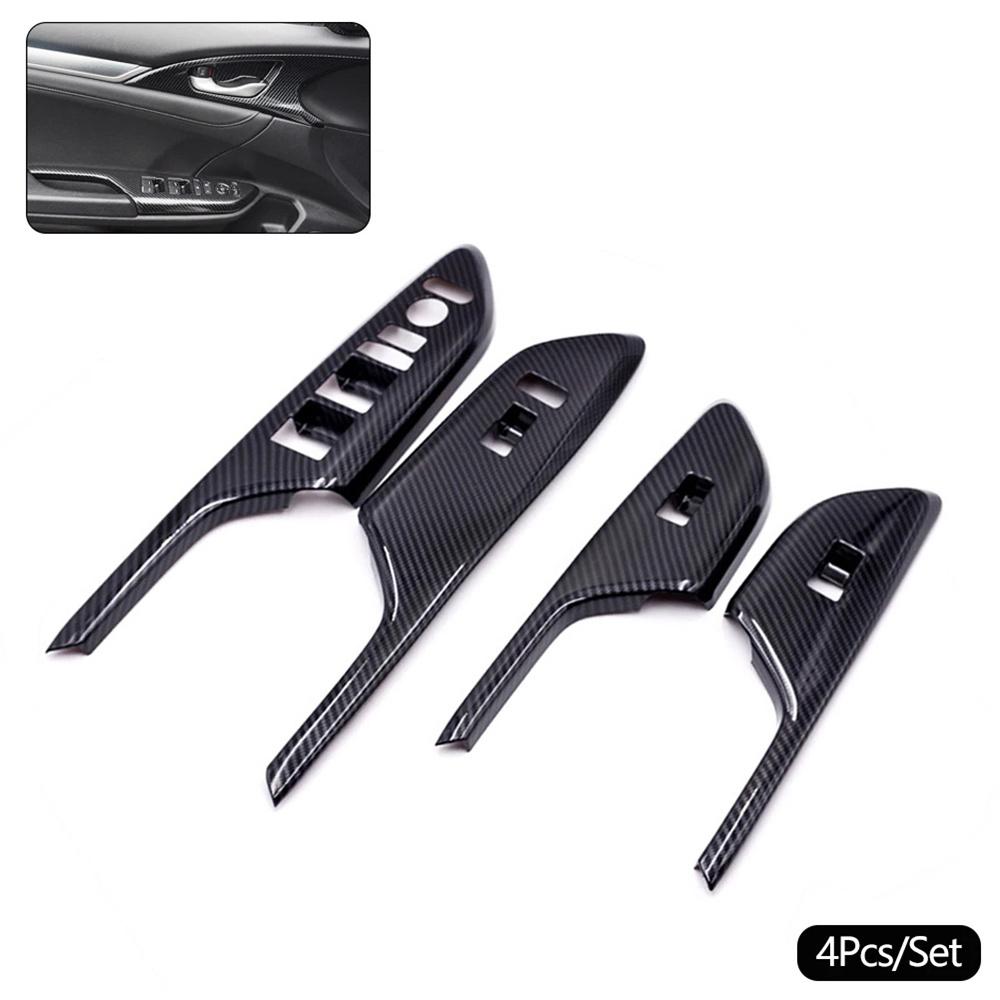 Carbon Fiber Look Interior Door Window Switch Cover Trim For Honda Civic 2016-2020