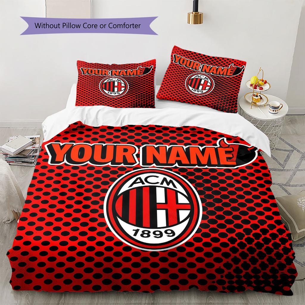 Custom Name,Milan Rossoneri Pattern Bedding Home Decoration Birthday Gift ( 1 duvet cover + 2 pillowcase, without core),fan merchandise.