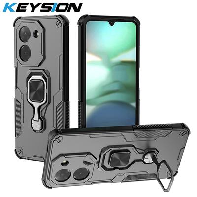 KEYSION Stoßfeste Panzerhülle für Redmi A5 4G Weiches Silikon+PC Aufrechter Metallringständer Handy-Rückseite für Xiaomi POCO C71