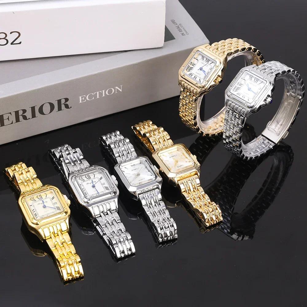 Women Fashion Square Watches Silver Stainless Steel Strap  Luxury Man Quartz Wristwatches Qualities Female Roman Scale Clock
