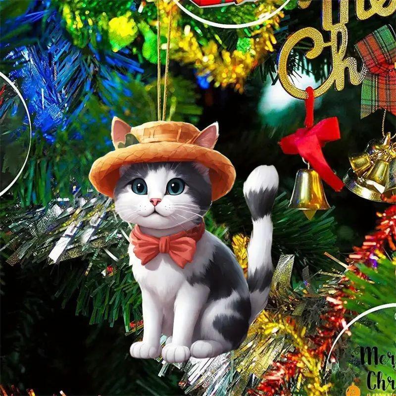 Creative Christmas Cat Car Charm Acrylic Cute Backpack Decoration For Auto Styling