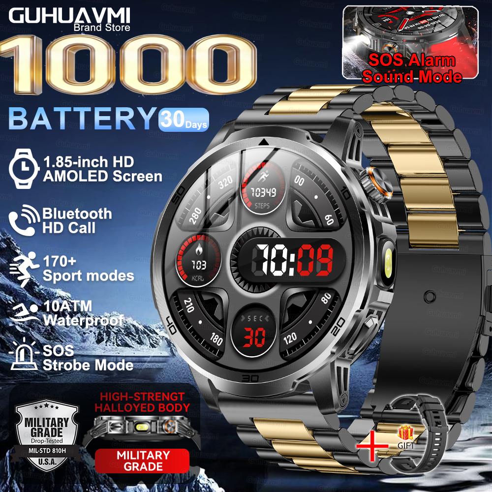New military Outdoor 1000mAh Battery Smart Watch 1.85-inch HD  10ATM Waterproof Voice Call Sports Men Fitness Bracelet