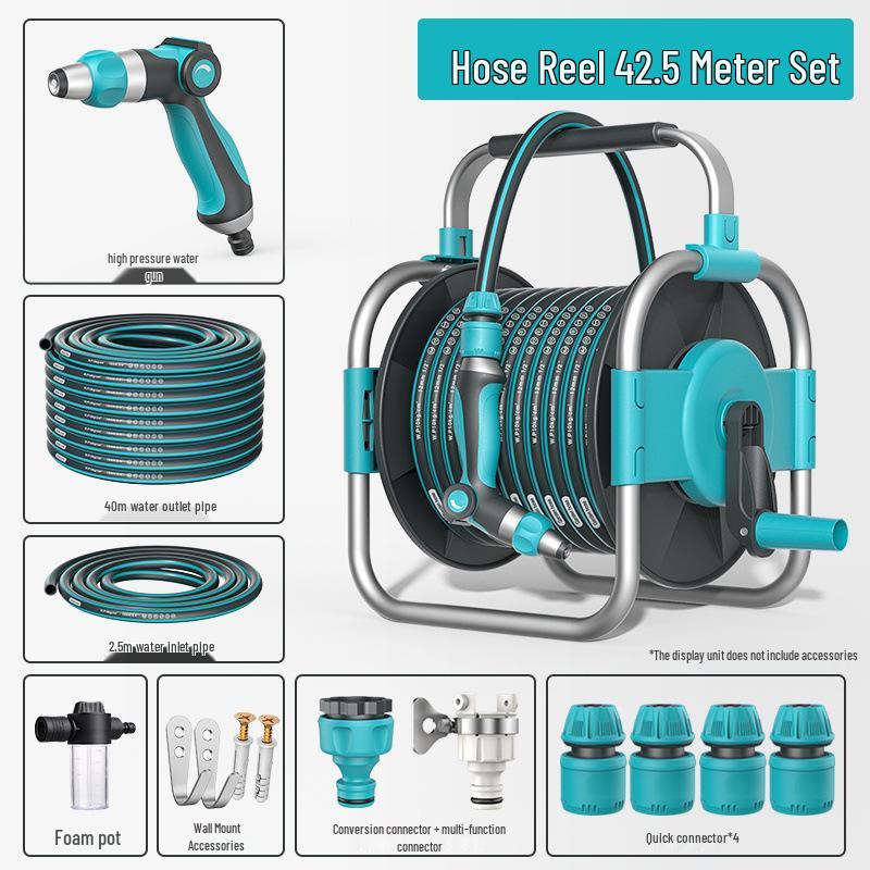 High-Pressure Car Wash Gun with Hose, Anti-Freeze Connector, Storage Rack, and Reel for Garden and Household Use