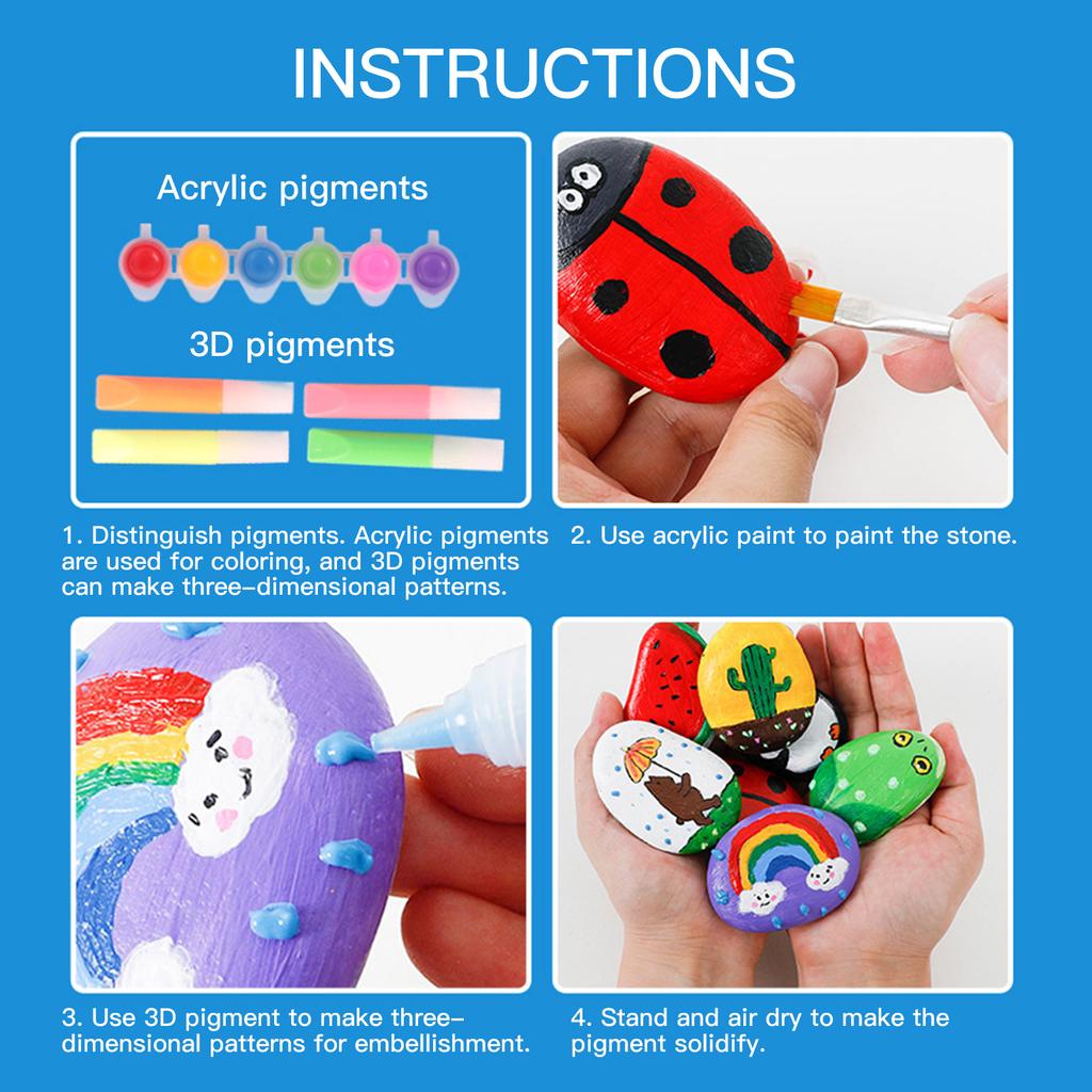 Rock Painting Arts and Craft Kit DIY Acrylic Paint 3D Paint with Stones Paintbrushes Brackets Gift