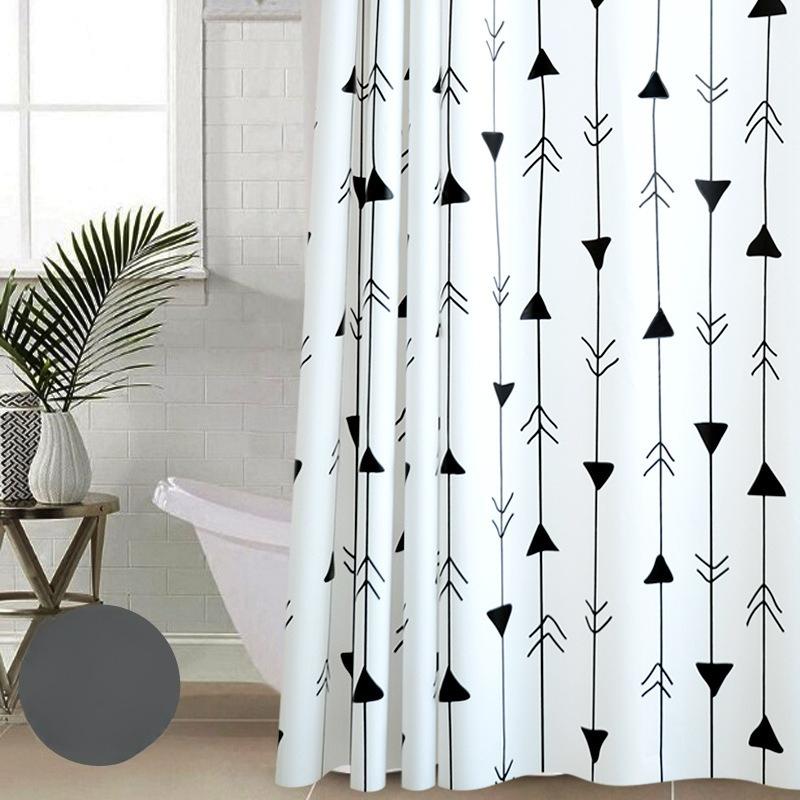 Shower Curtains White Waterproof Mildew Proof Bathroom Curtain Arrow Print for Toilet Peva Fabric with Hooks Modern Style 111cm