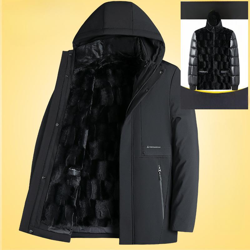 Dad's Winter Cotton-padded Jacket, Middle-aged Men's Coat, Velvet Thickened Cotton Coat, Down Coat