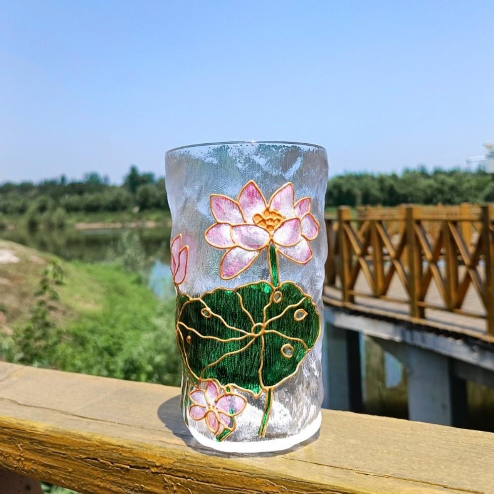 Gletscherstruktur Handbemalte Glas Tasse Blumen Design Bier Tasse Mode Saft Tasse Tee Zeit