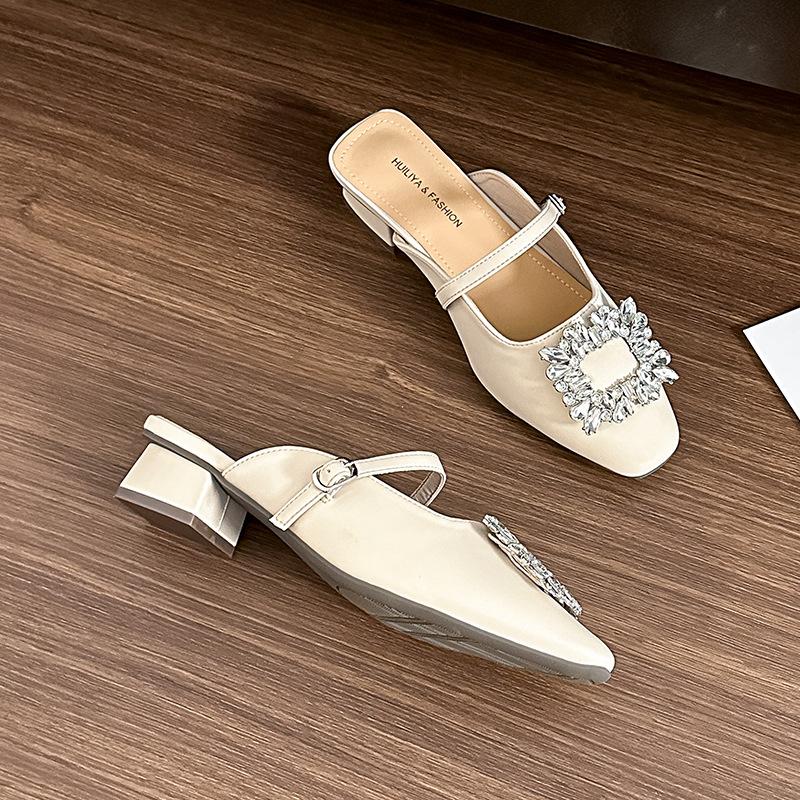 

Y523-7 Французский дизайн со стразами, универсальный, весна и осень, новые нежные вечерние туфли на толстом каблуке, женские тапочки-сумки 40 абрикосовый