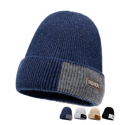 Winter Wollen Gebreide Muts Heren Fleece Dikke Kleurblok Muts Outdoor Fietsen Winddichte Muts