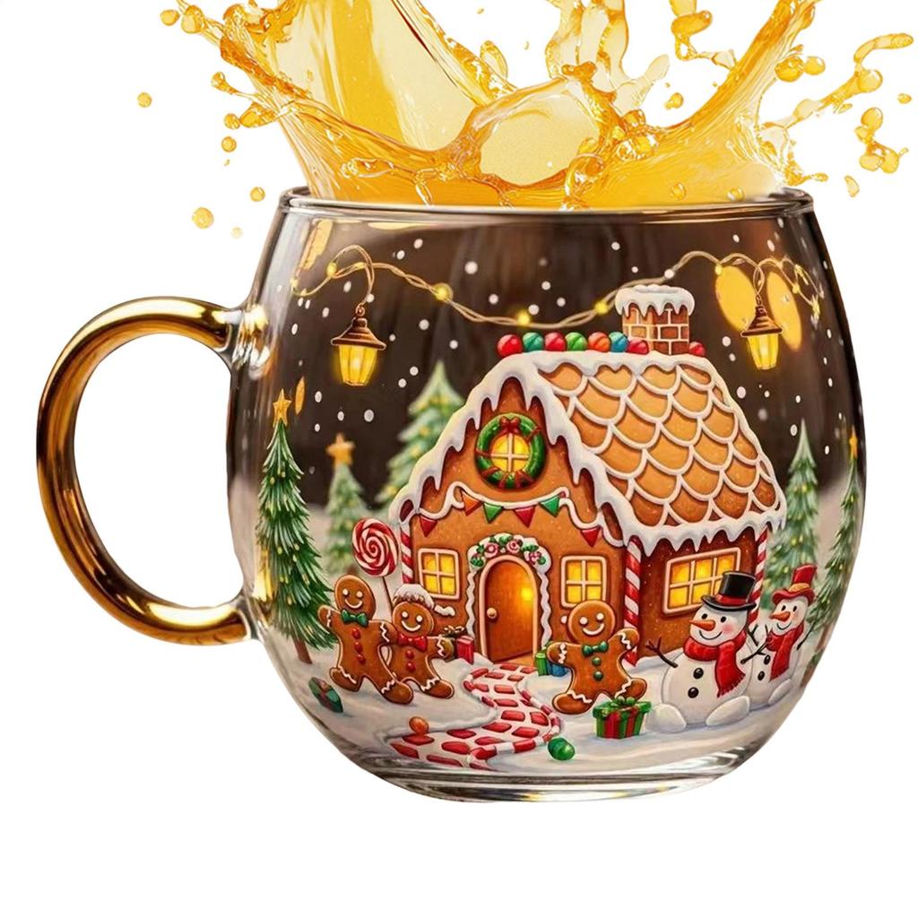 Christmas Transparent Painted Glass Mug 300ml Christmas Theme Coffee Cup Stocking Stuffer Coffee Mug For Hot Cocoa Latte