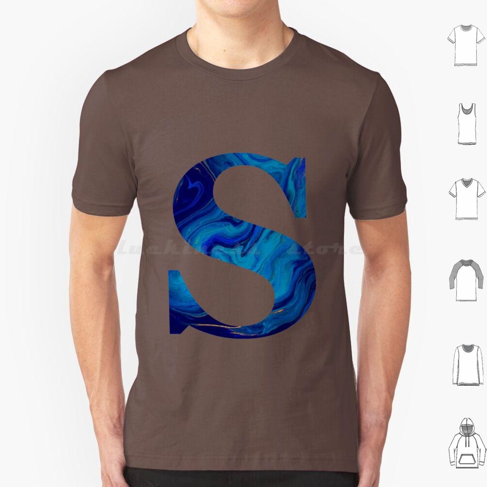 Lettre S Marble Blue T Shirt Big Size 100% Cotton S Funny Cute Meme Trendy Quote Trending Pink Flowers Aesthetic College Quotes
