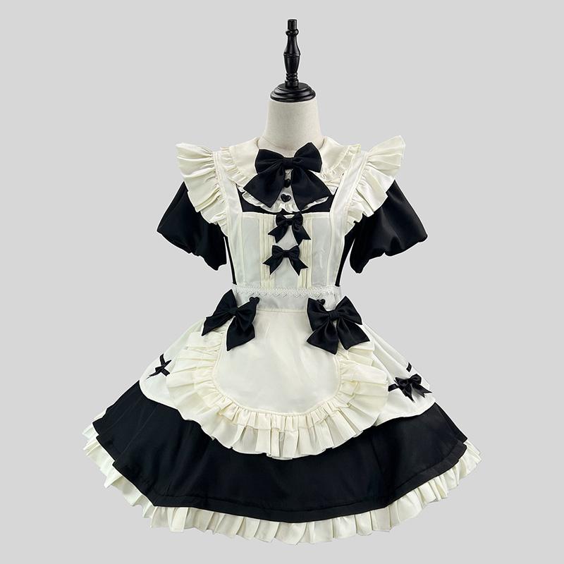S -5XL Mignon Lolita Fille Servante Tenue Cosplay Costume Femmes Serveuse Serviteur Tablier Robe Vêtements de Fête 4XL black