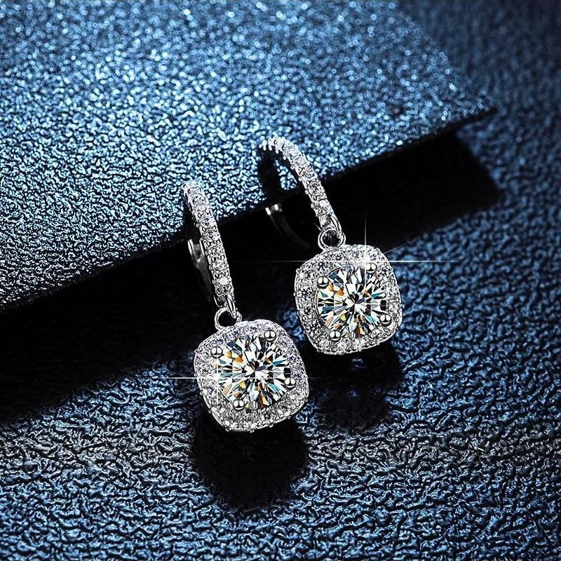 D Color Moissanite Women'S Earrings 925 Sterling Silver Plated Platinum Jewelry