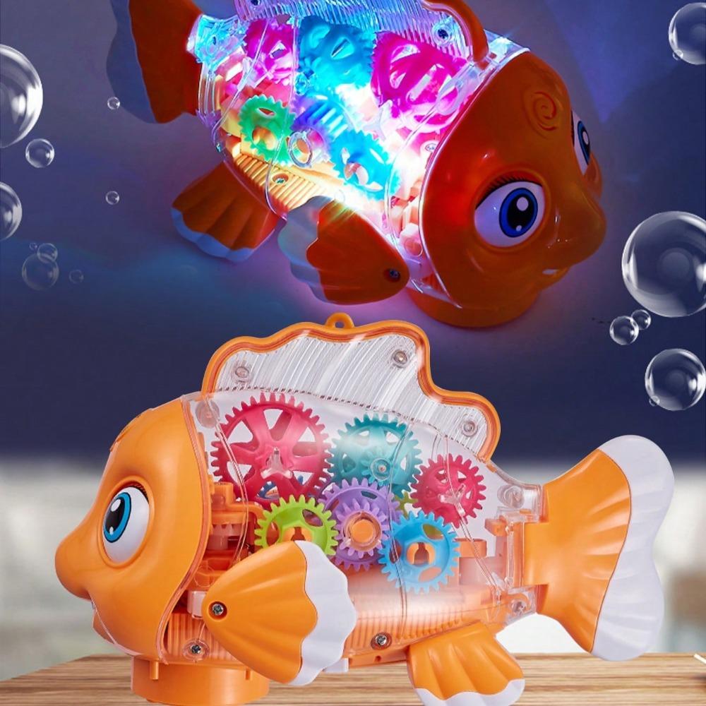 Transparente Elektrische Zahnrad Goldfisch Kleinkind Spielzeug mit Musik & Lichtern Bump & Go Pädagogisches STEM Spielzeug für Babys Bauchzeit Geschenke