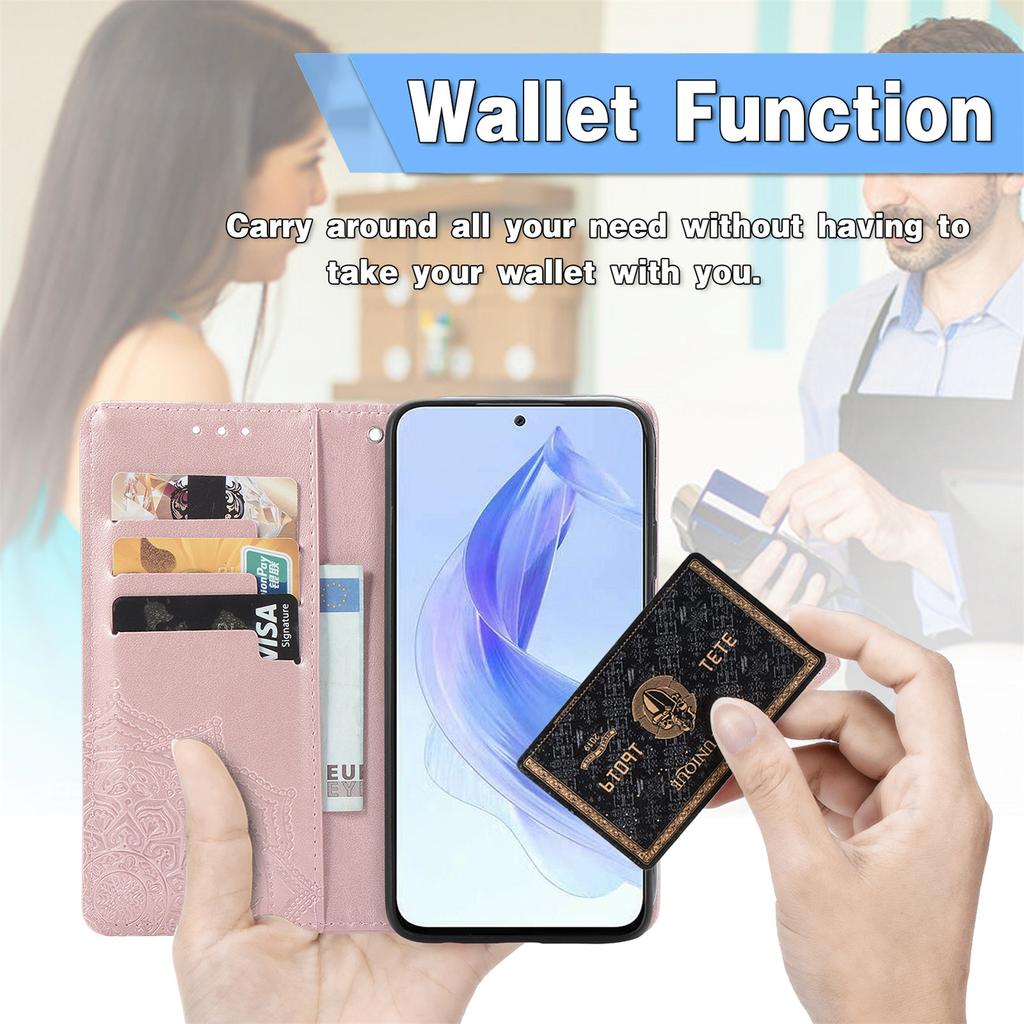 For Honor 90 Lite 5G Case Embossed Mandala Leather Phone Cover Magnetic Flip Wallet