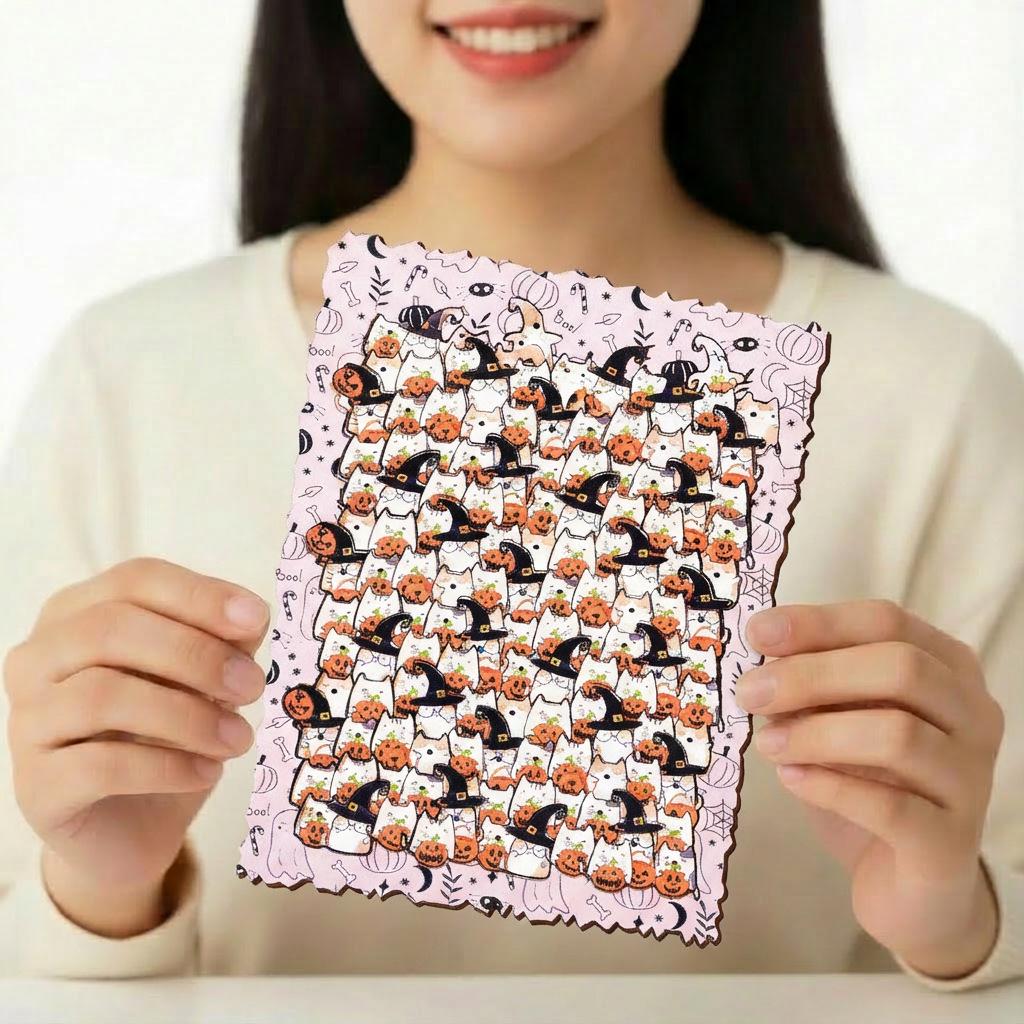 

Pumpkin Cat: Irregular Shaped Wooden Jigsaw Puzzle - Cute Cat Gift for Best Friend or Girlfriend