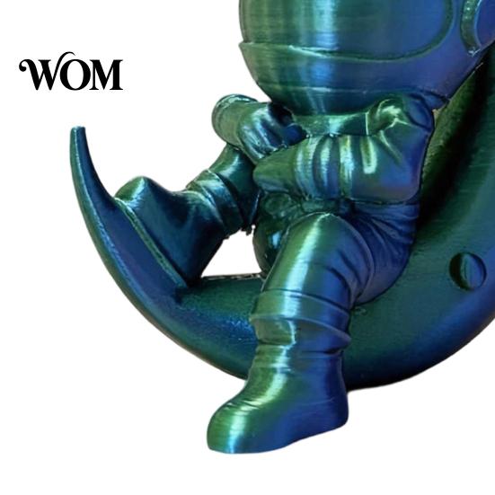 Office Desk Astronaut Figurine 3D Printed Moon Figurine, Sitting on Crescent Spaceman Decor Statue, Desktop Decoration for Home Bookshelf
