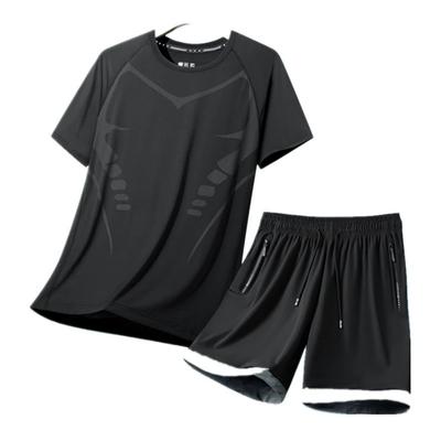 Large Size Short Sleeved T-shirt Set for Men, Thin Ice Silk Quick Drying Half Sleeved Men's Sports Suit, Sporty