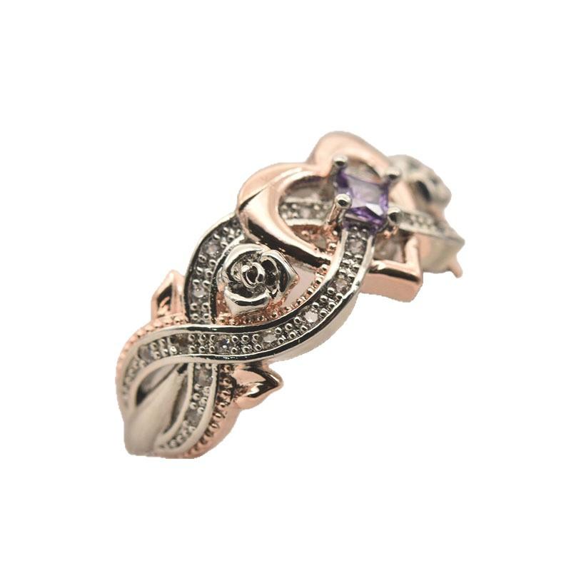 Jewelry Rose Princess diamond ring, European and American simple love-shaped zircon ring