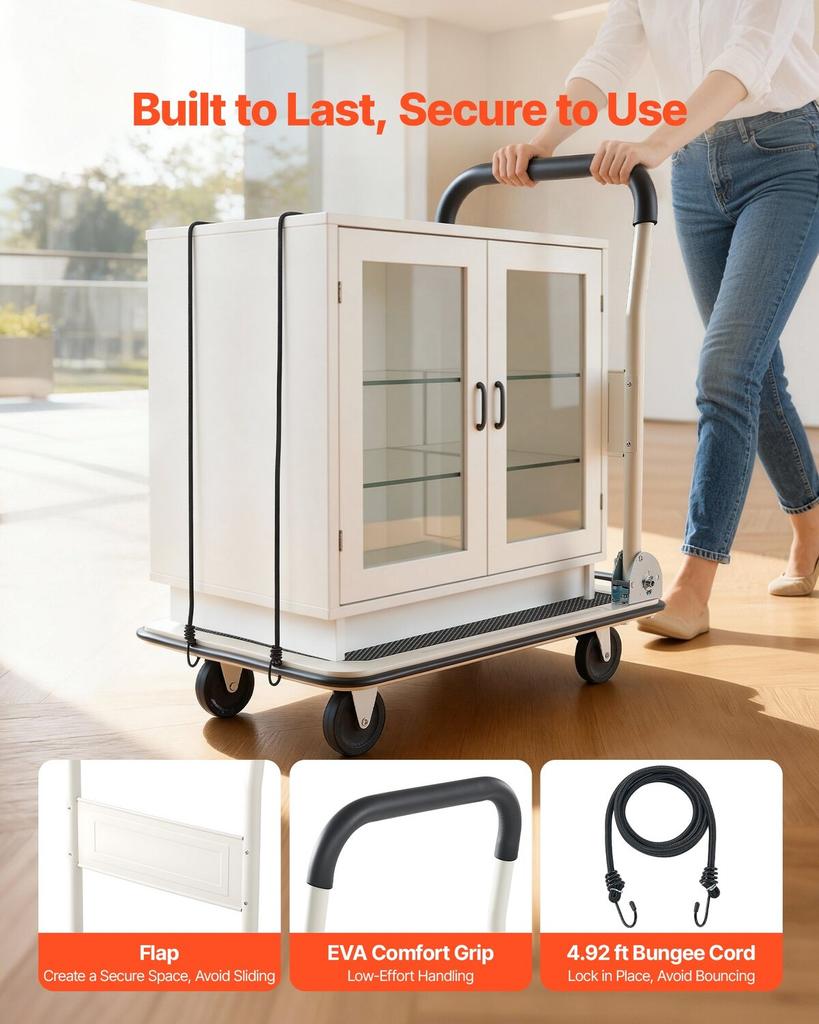 Foldable Push Cart Dolly, 149.69 Kg Capacity, Folding Platform Truck with Swivel Wheels, Moving Platform Hand Truck Flatbed Cart, Space Saving Push