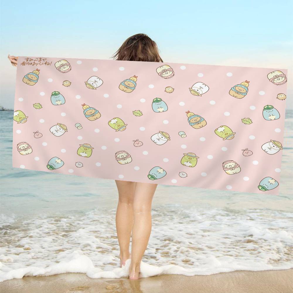 Cartoon Pink Sumikko Gurashi Microfiber Blanket Quick Drying Beach Towels Oversized Printing Super Absorbent Pool Towel Blanket